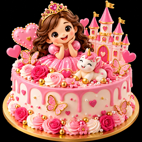  A cake decorated with a girl holding balloons and a rainbow, perfect for a girl's celebration.
