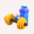 Gym-themed cake with a yellow dumbbell and red bottle
