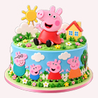 A Peppa Pig cake with pink frosting
